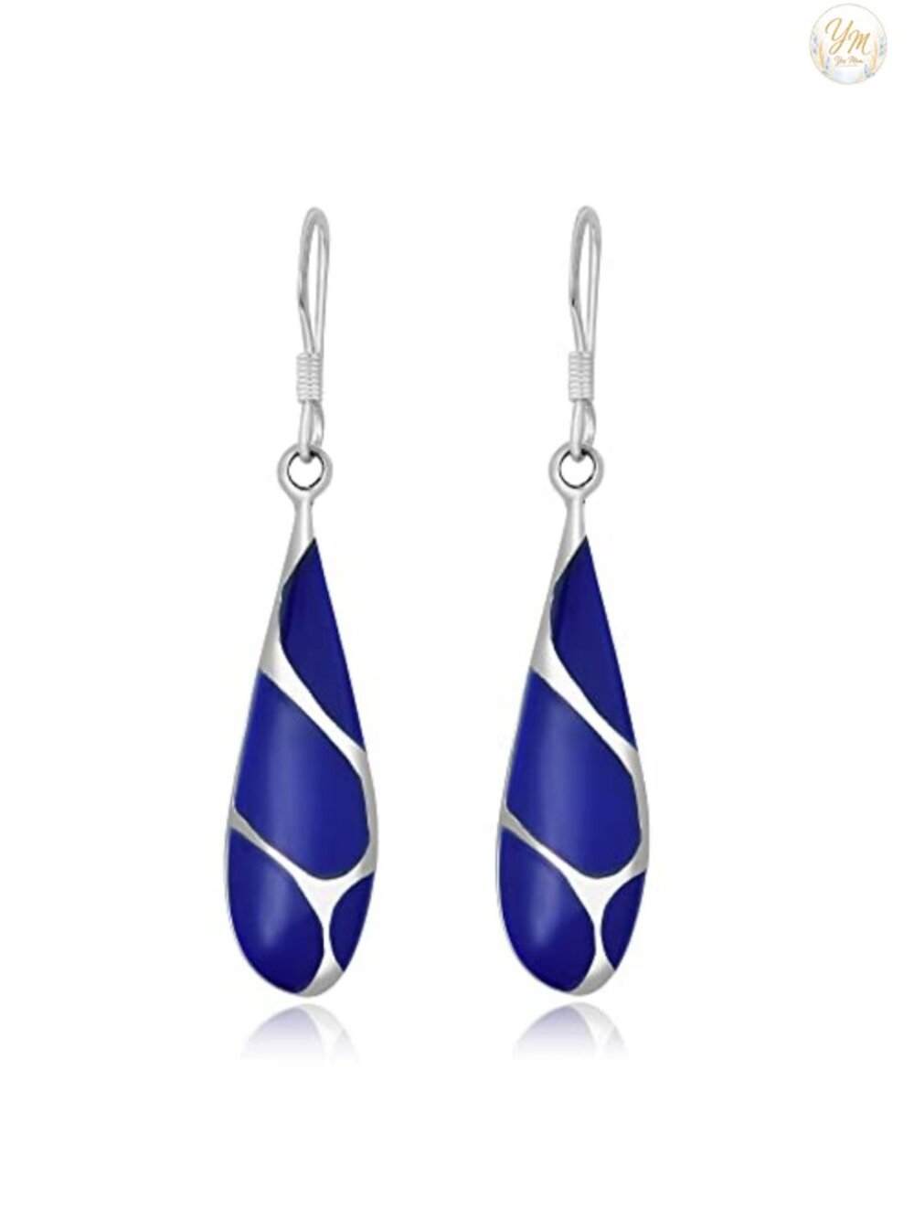 Vintage Teardrop Blue Lapis Lazuli Sterling Silver Dangle Earrings